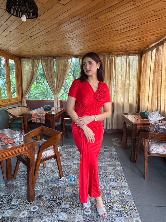 Elegant Rose Drape Dress