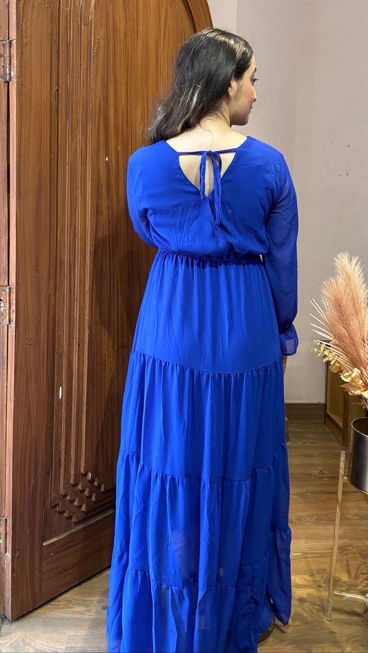 Blue Solid flowy Maxi Dress