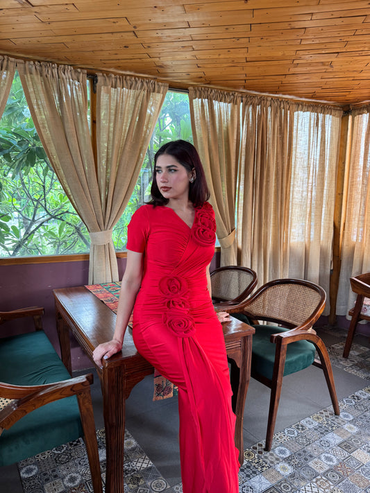 Elegant Rose Drape Dress