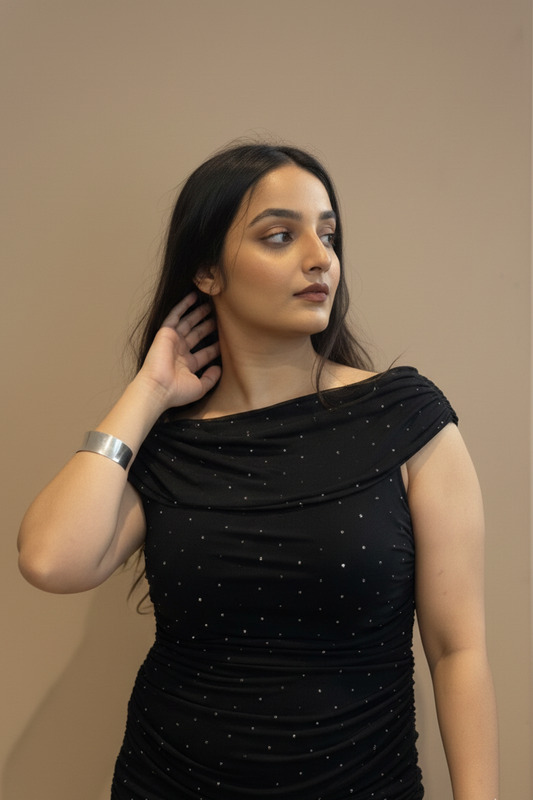 Black Ruched Swarovski Dress