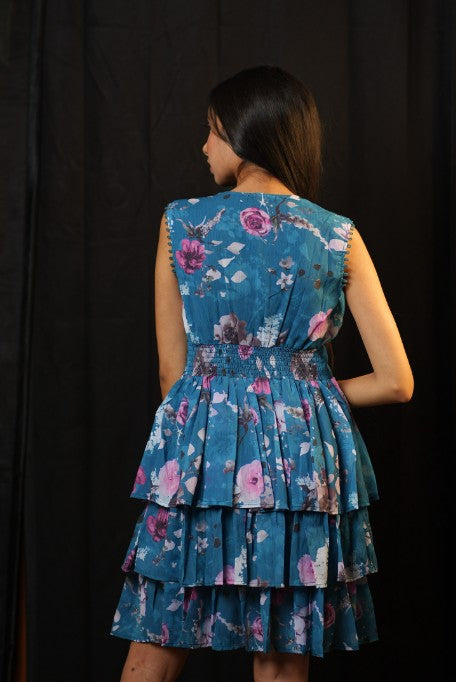 Teal Blue Floral Loop Dress