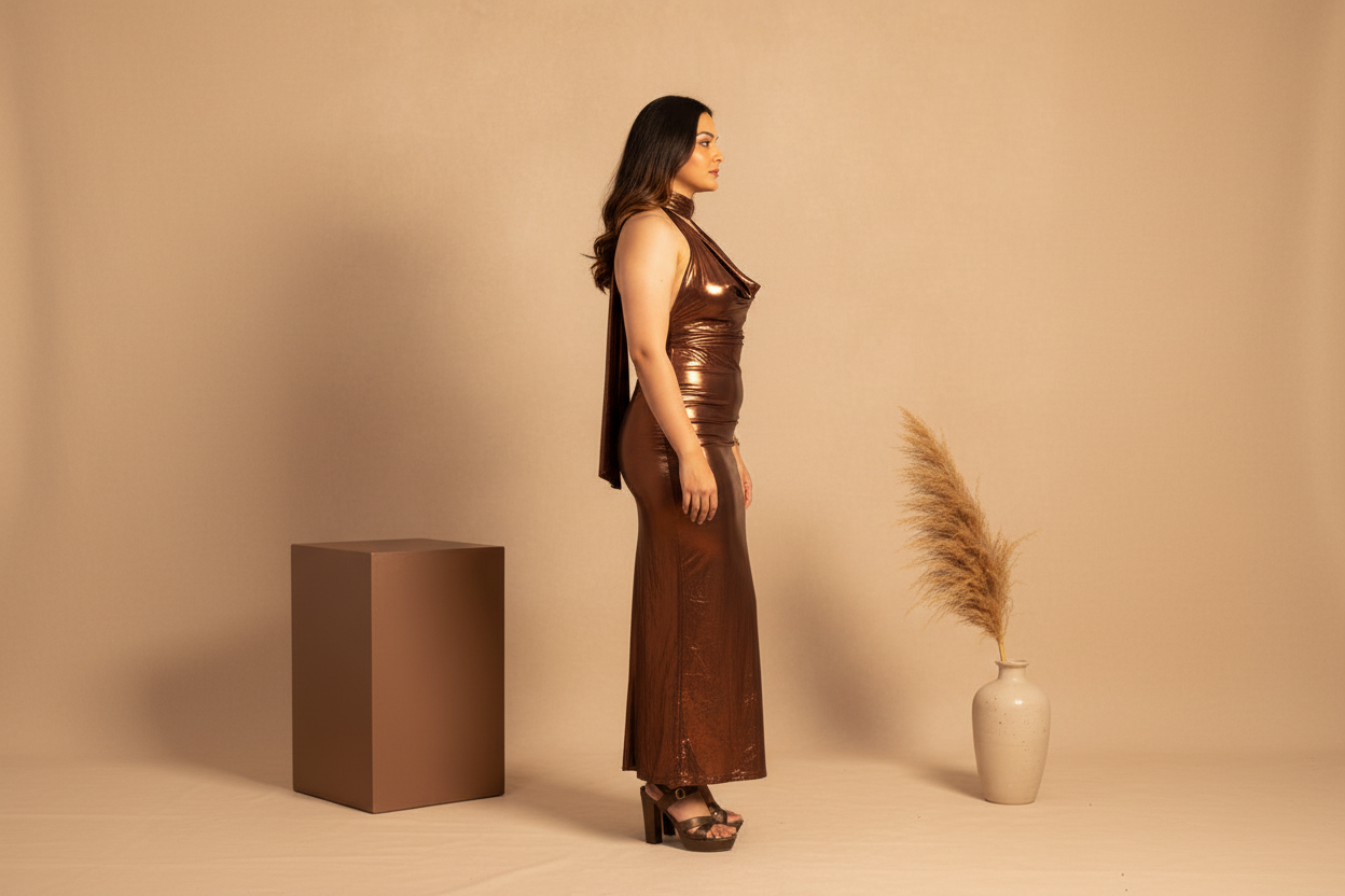 Copper Metallic Scarf Dress