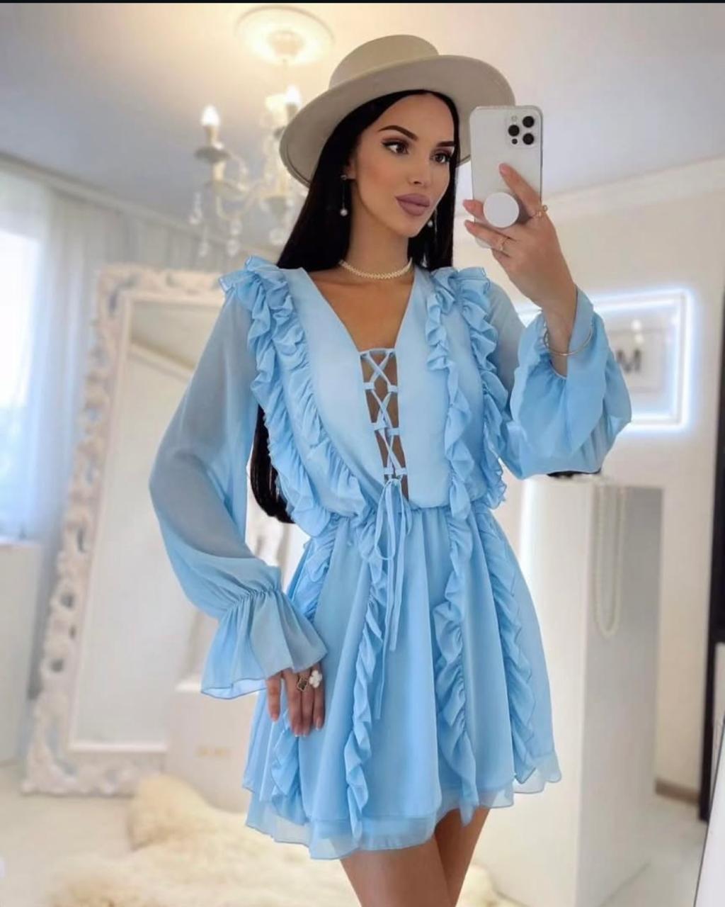 Sky Ruffle Short Dress