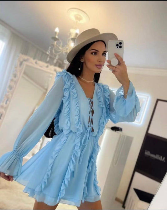 Sky Ruffle Short Dress