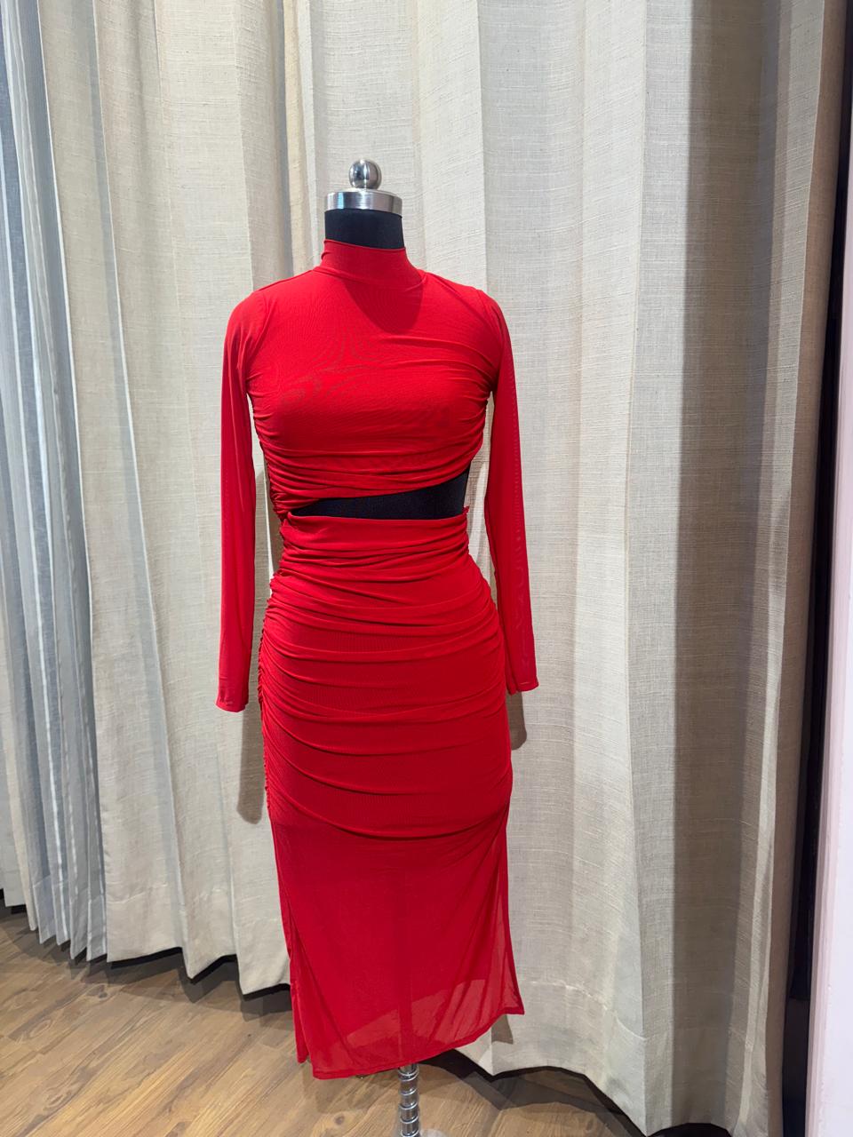 Red Mesh Edge Dress