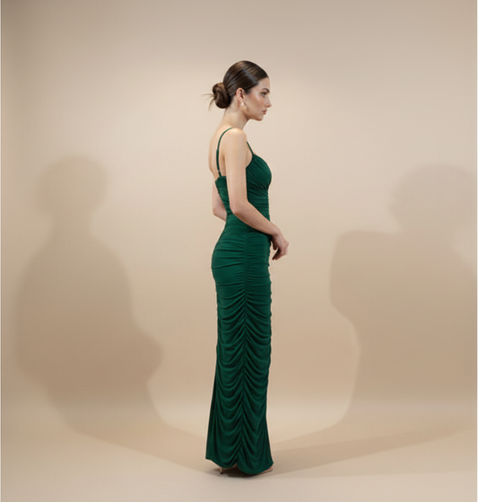 Dark Green Ruche Muse Dress