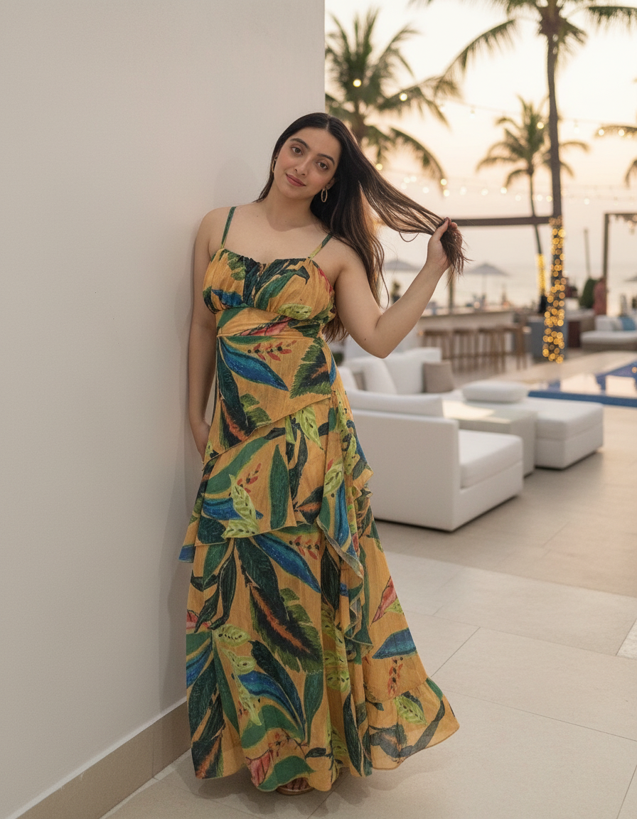 Beige Bahamas Ruffle Dress