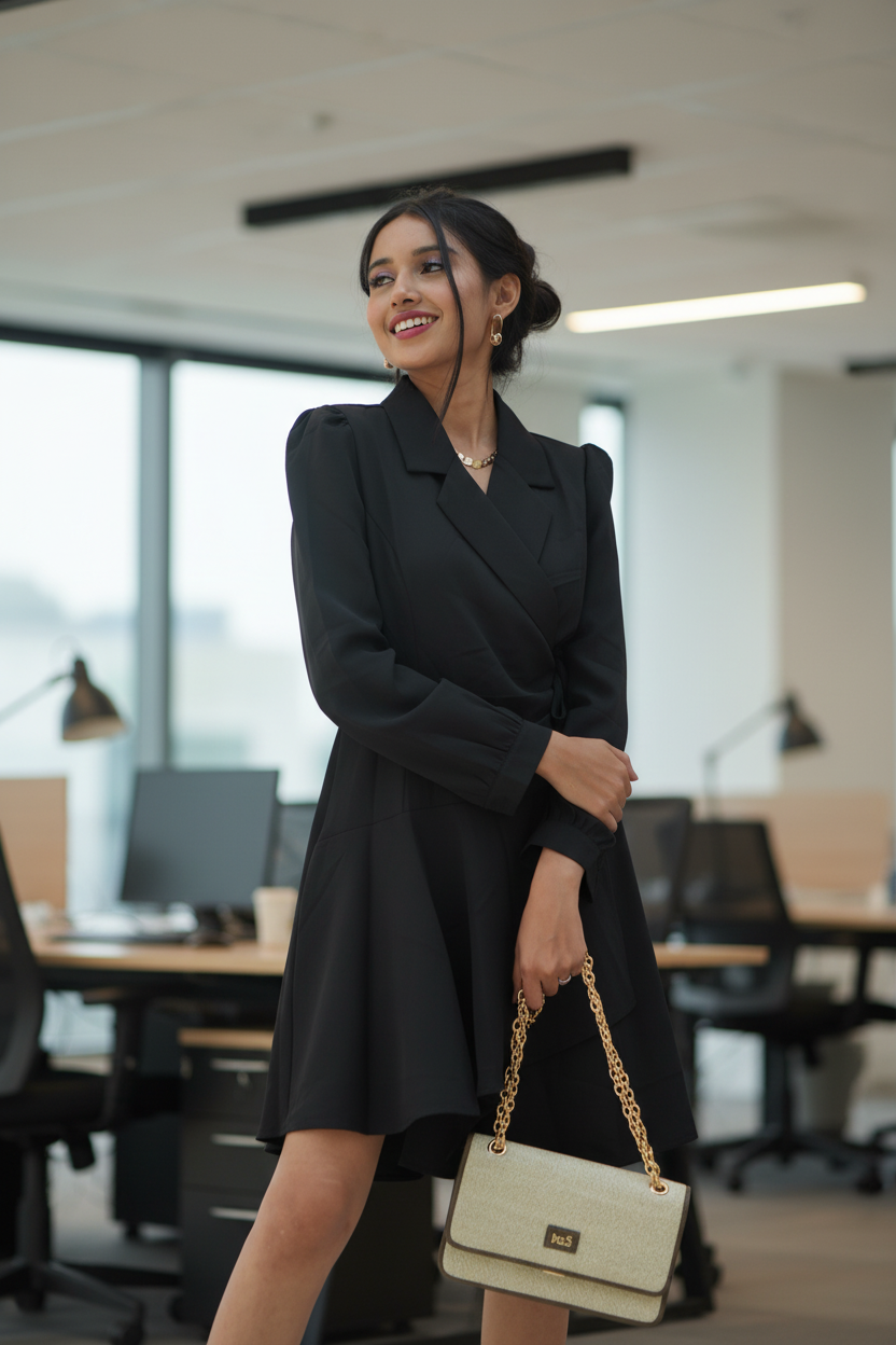 Black Blazer Wrap Dress
