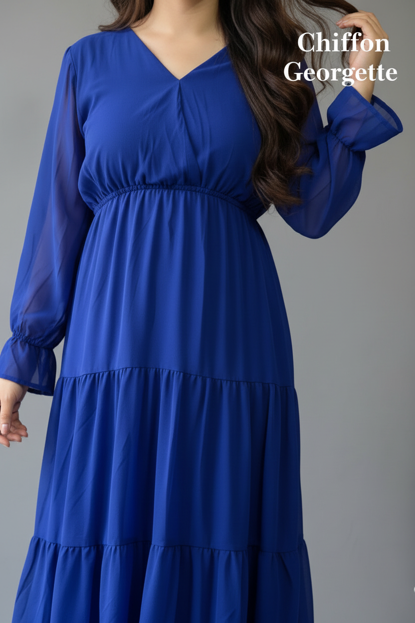 Blue Solid flowy Maxi Dress