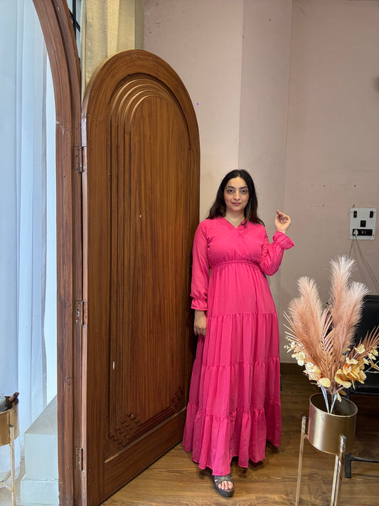 Pink Solid flowy Maxi Dress