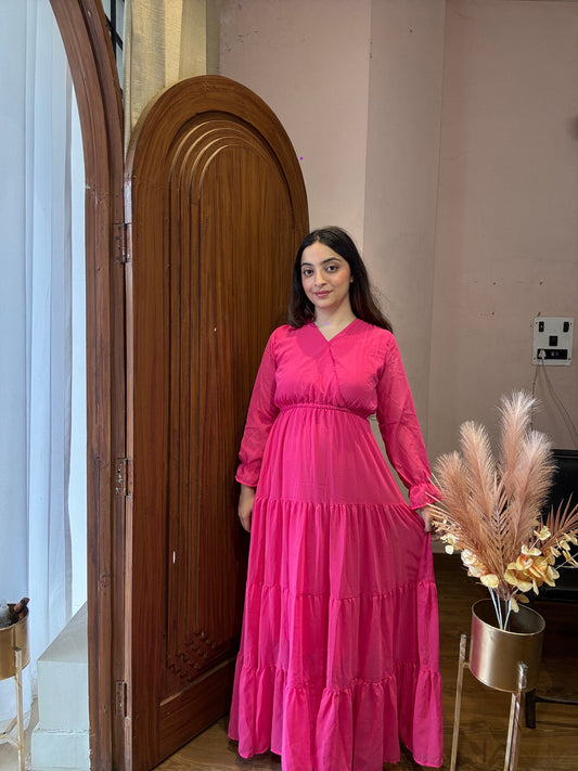 Pink Solid flowy Maxi Dress