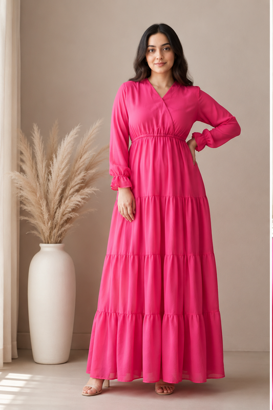 Pink Solid flowy Maxi Dress