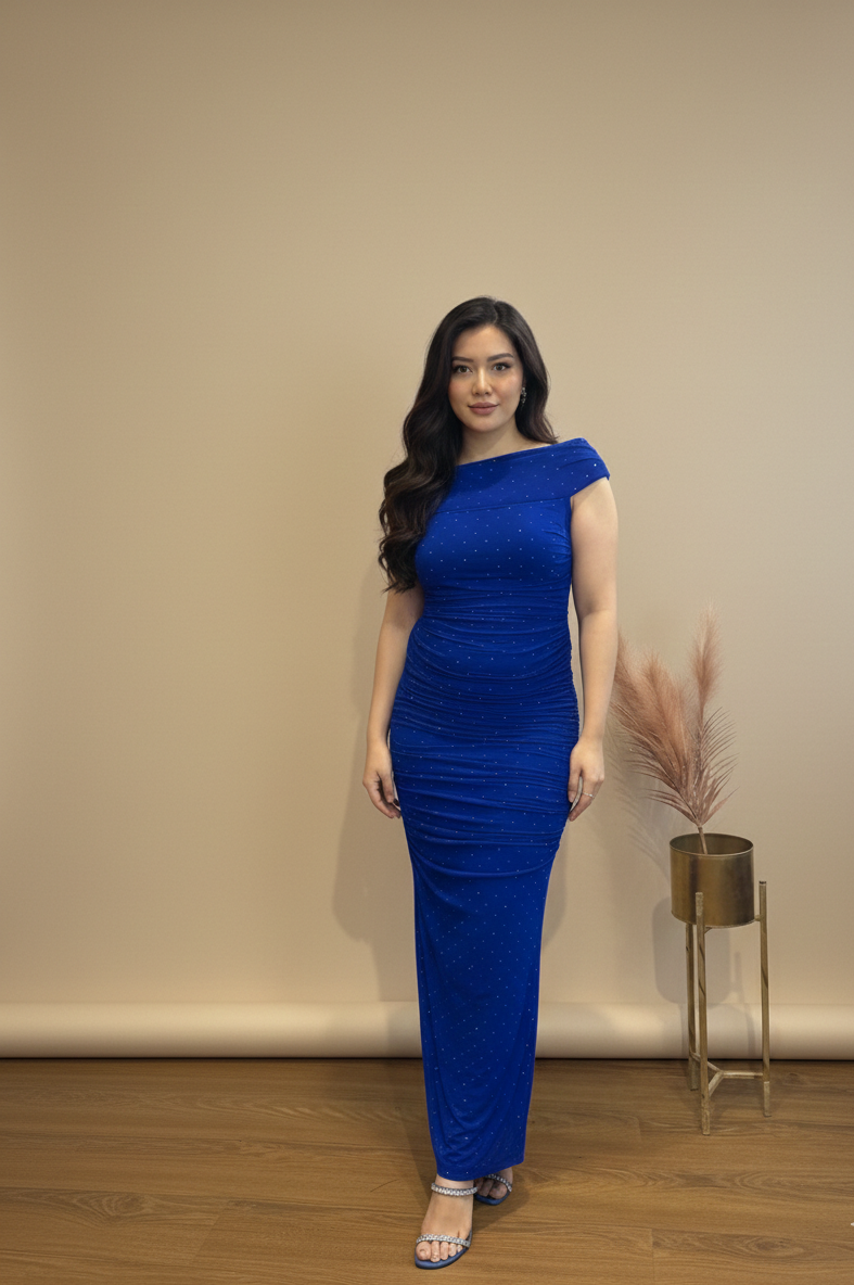 Blue Ruched Swarovski Dress