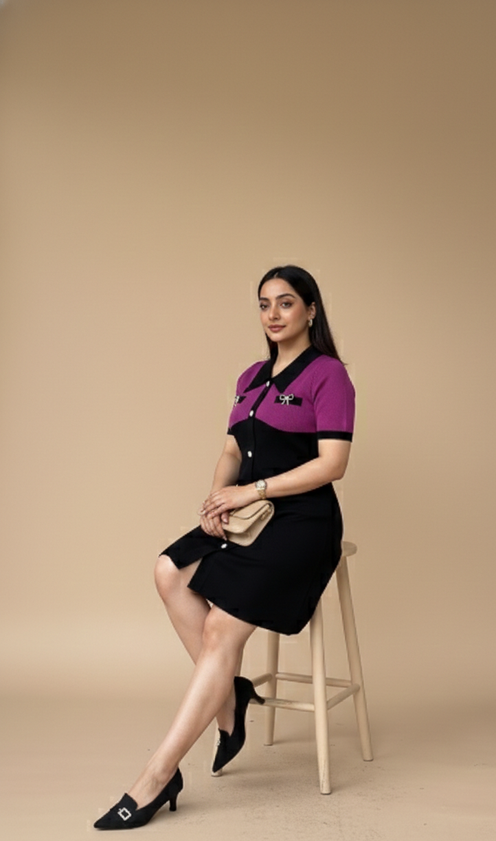 Purple Knit Aline Dress