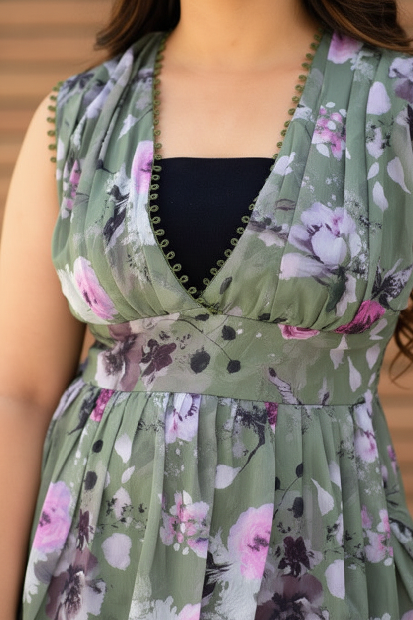 Green Floral Loop Dress