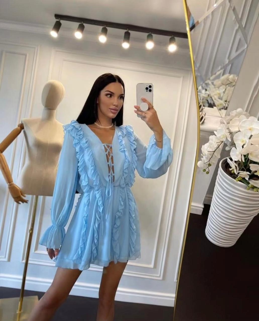 Sky Ruffle Short Dress