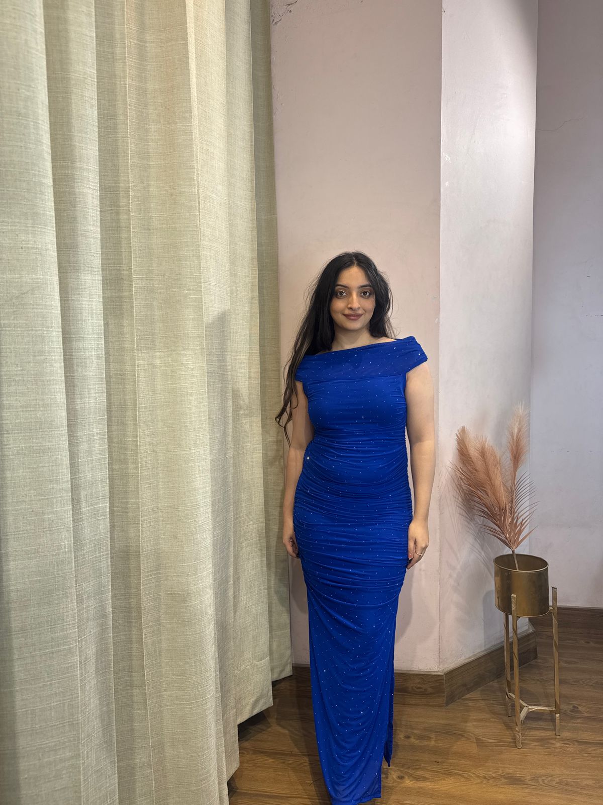 Blue Ruched Swarovski Dress