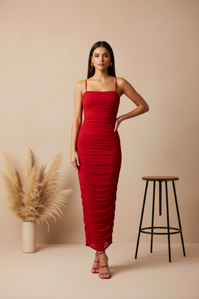 Red Ruche Muse Dress