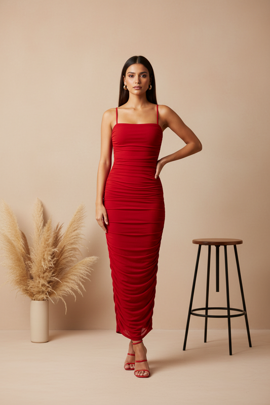 Red Ruche Muse Dress