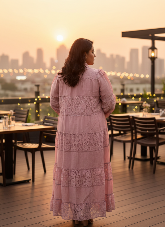 Pink Cotton Lace layered Dress