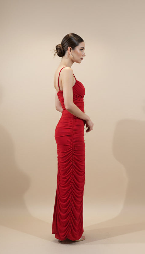 Red Ruche Muse Dress