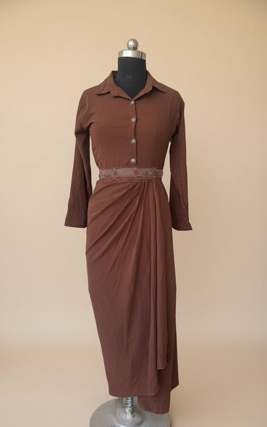 Brown Shirt Draped Dress